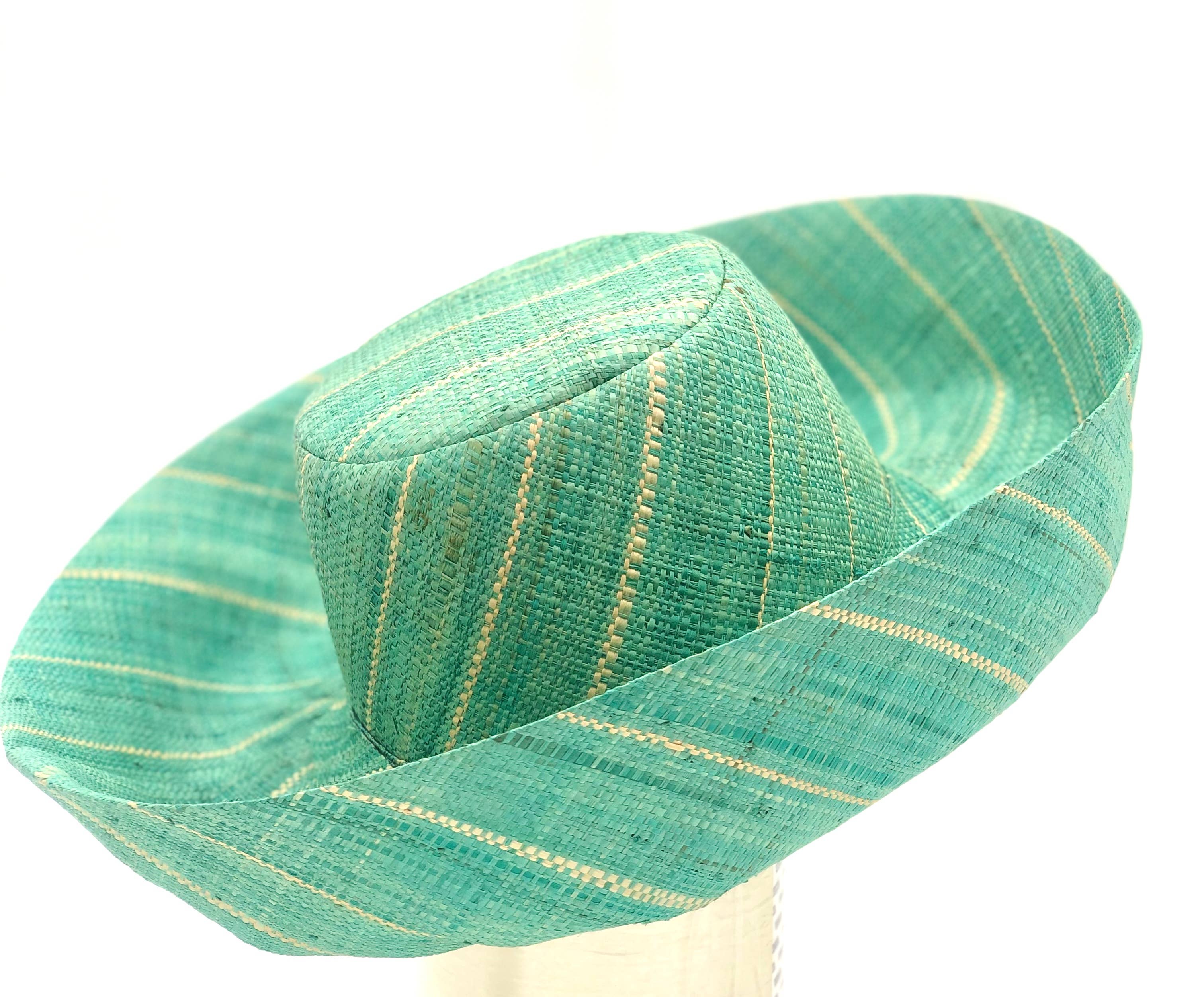 Shebobo - Sun Hats: Pinstripe Packable 5" & 7" Brim Raffia Straw: 5" Brim / Brights Multicolor Pinstripes - Image 13
