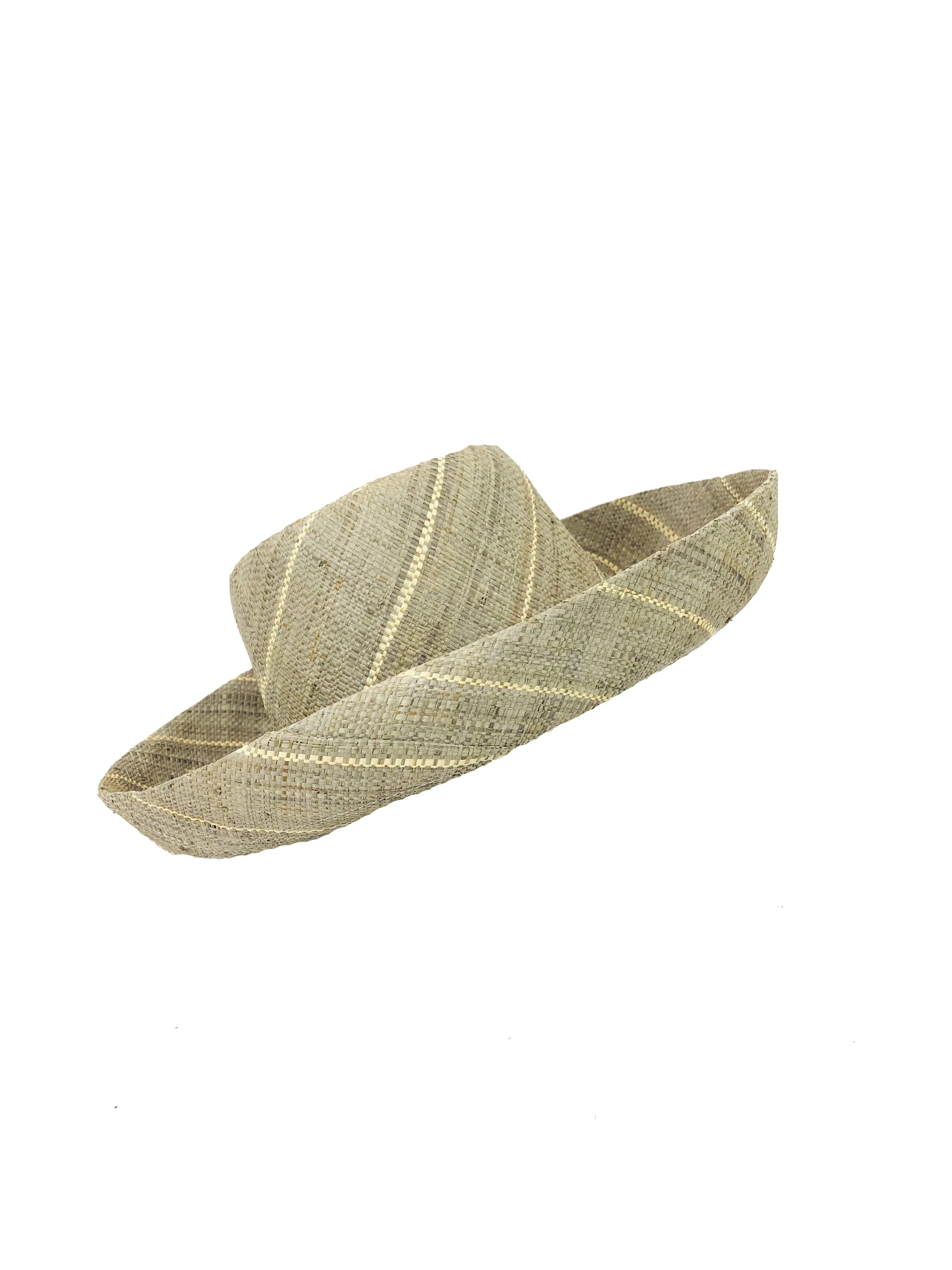 Shebobo - Sun Hats: Pinstripe Packable 5" & 7" Brim Raffia Straw: 5" Brim / Brights Multicolor Pinstripes - Image 5