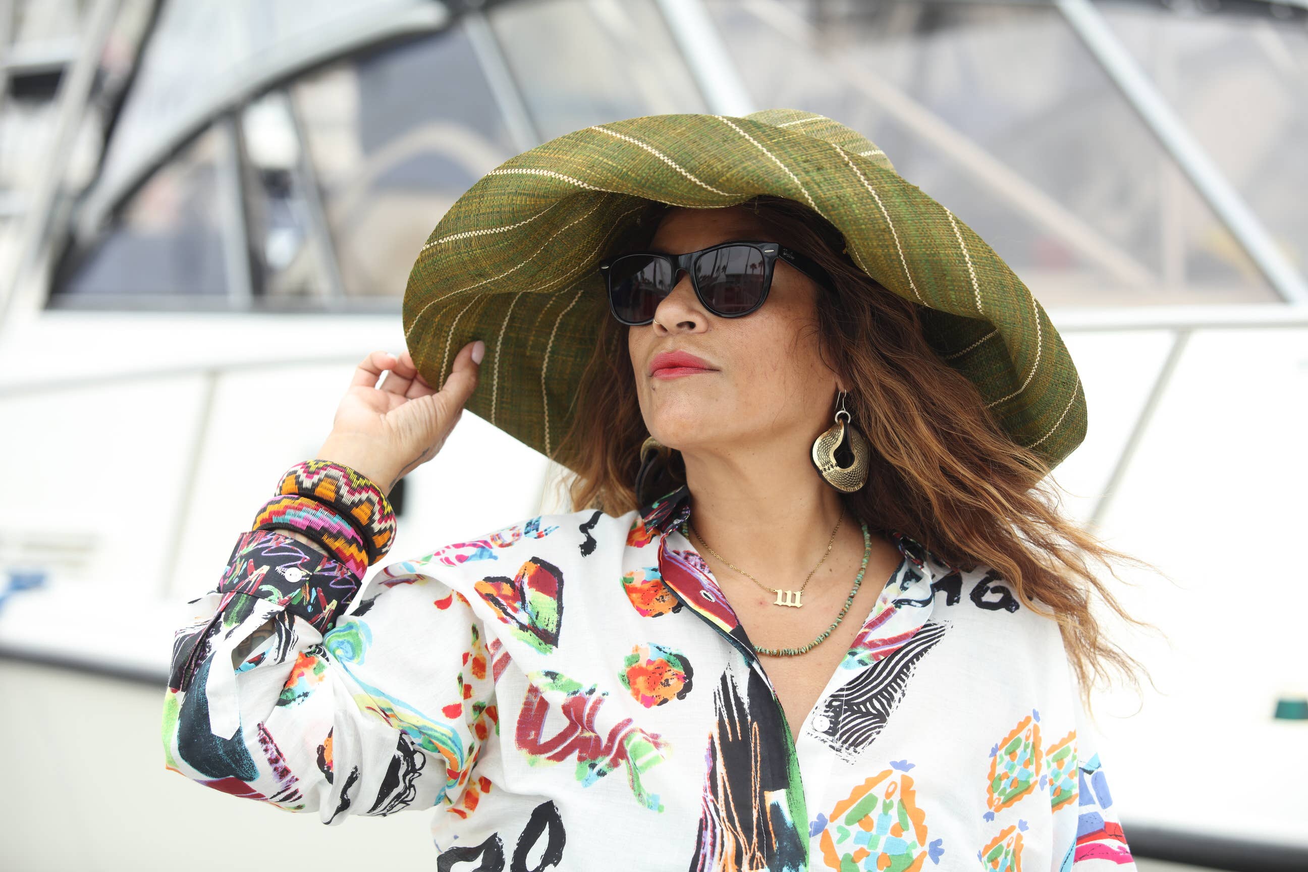 Shebobo - Sun Hats: Pinstripe Packable 5" & 7" Brim Raffia Straw: 5" Brim / Brights Multicolor Pinstripes - Image 7