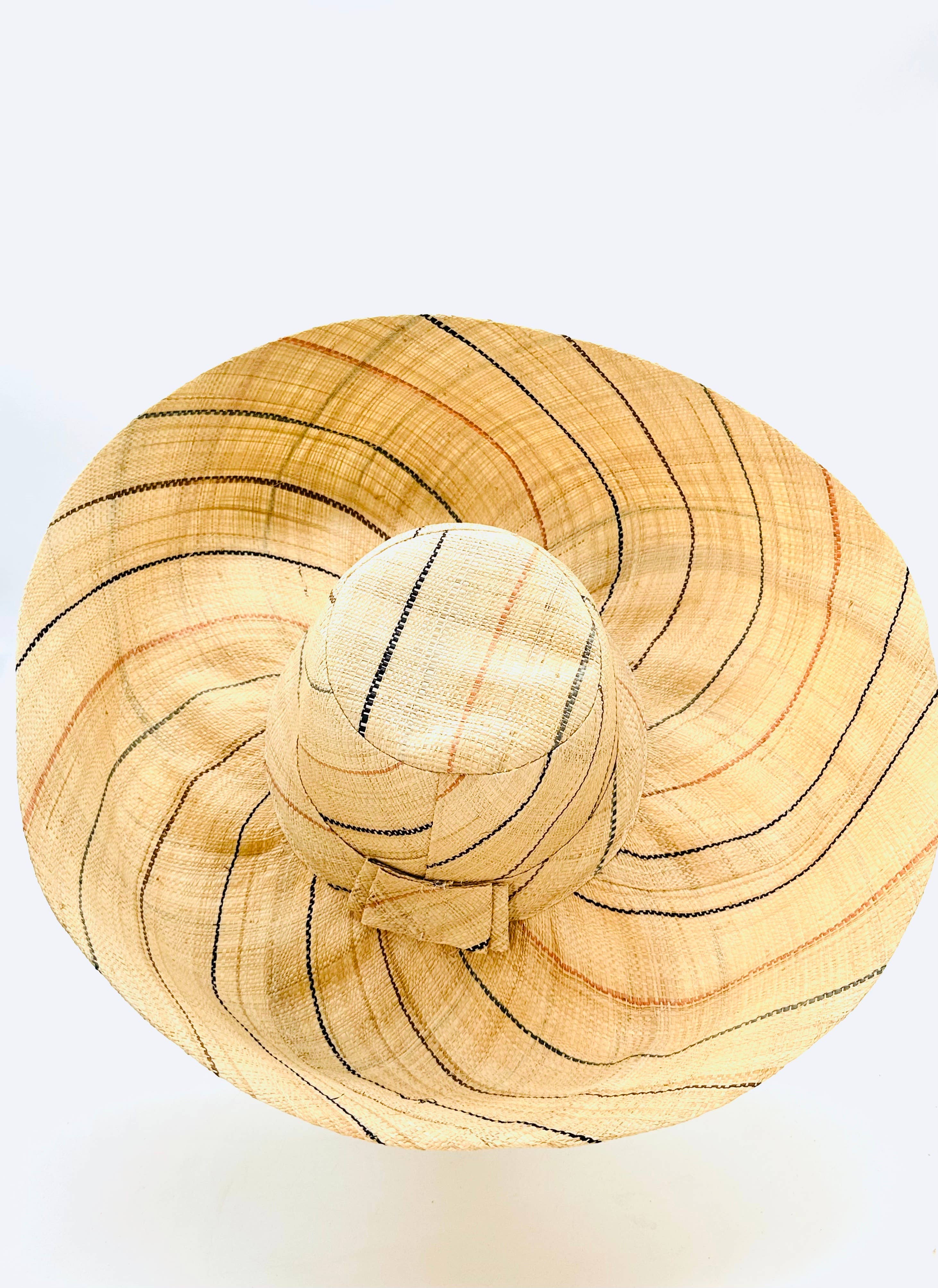 Shebobo - Sun Hats: Pinstripe Packable 5" & 7" Brim Raffia Straw: 5" Brim / Tobacco Pinstripes - Image 21