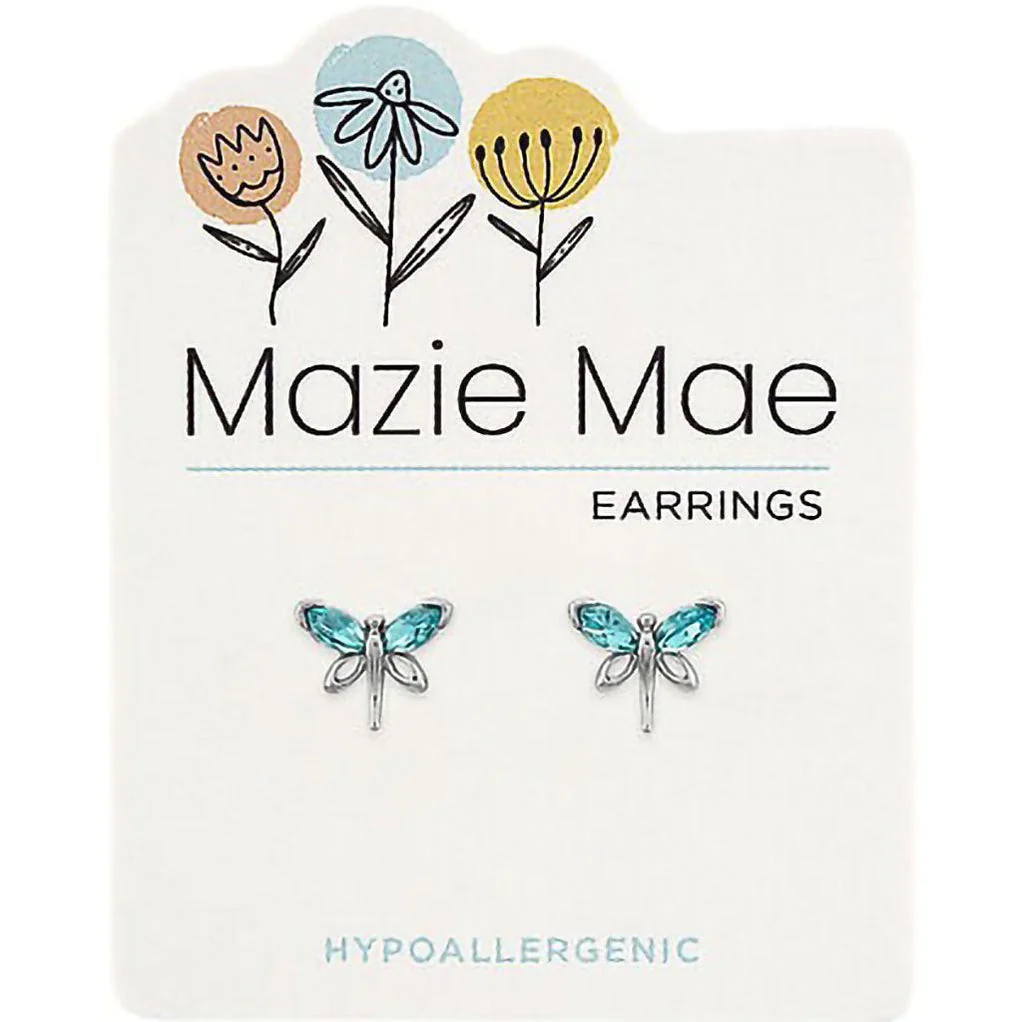 Silver Aquamarine Dragonfly Stud Mazie Mae Earring