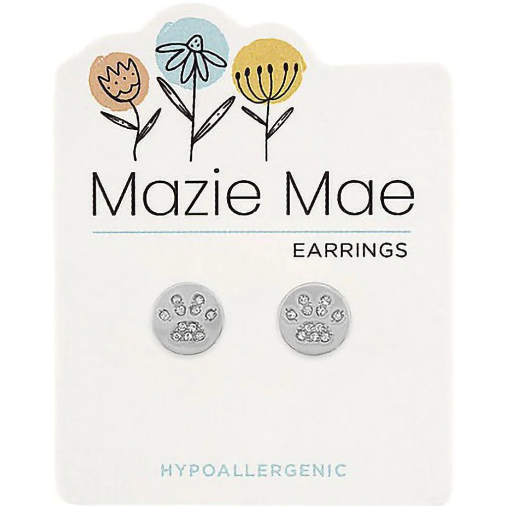 Silver CZ Paw Print Stud Mazie Mae Earring