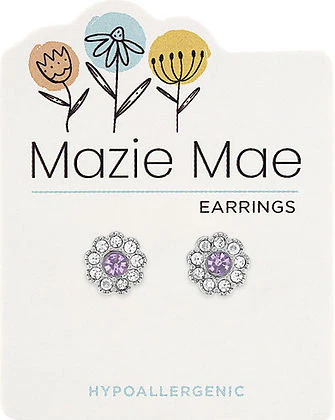 Silver Light Amethyst CZ Flower Stud Mazie Mae Earrings