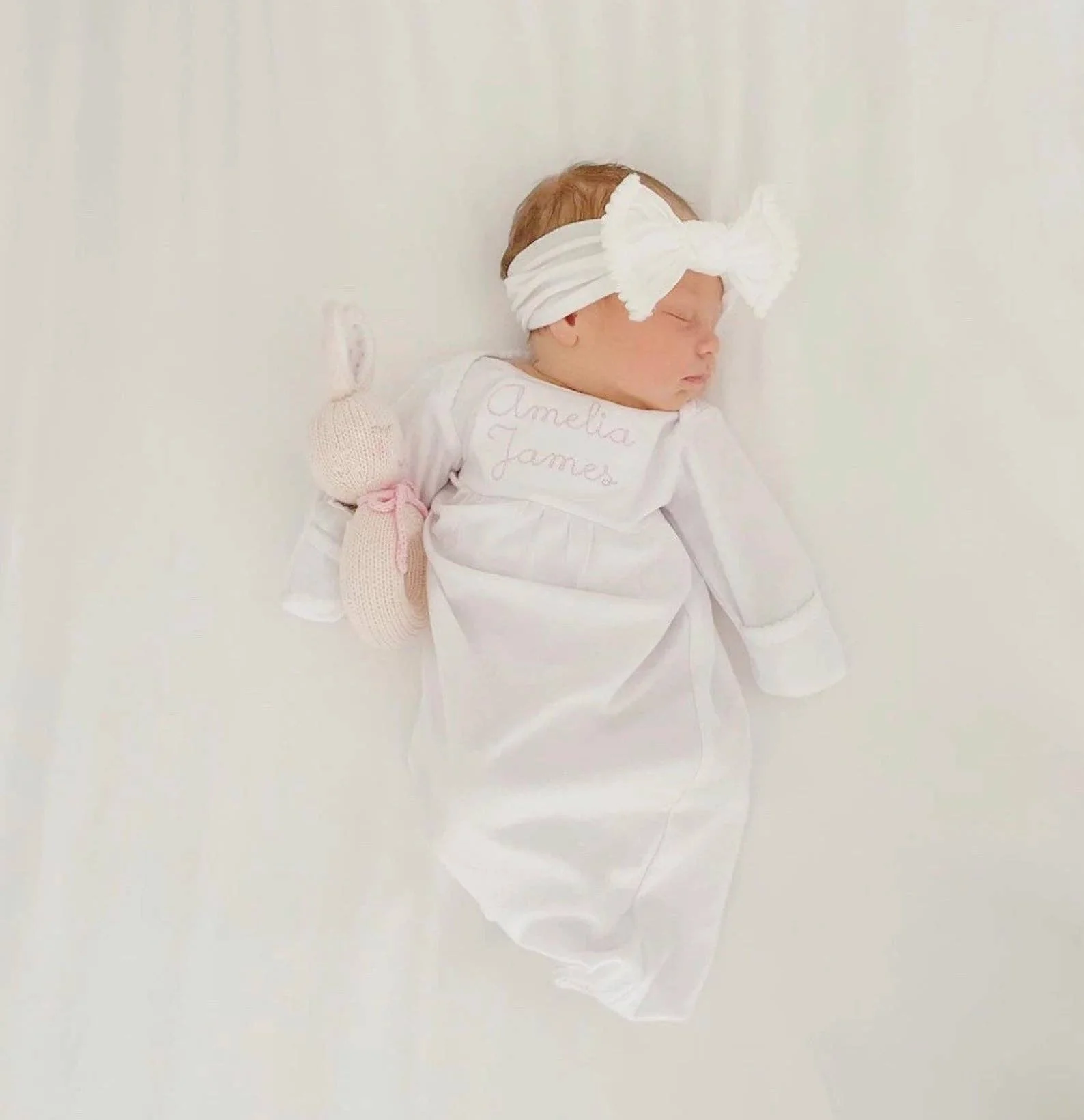 SK Blanks - Pima Gown-White, Pink, Pink Dot: Pink Preemie