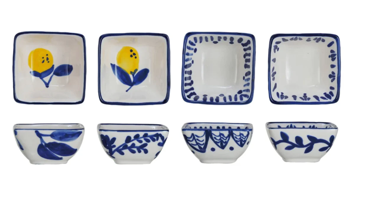Small Hand painted Lemon Stoneware Square Bowls