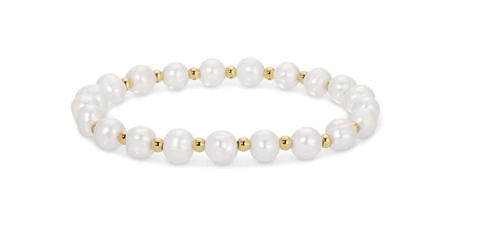 Small pearl with alternating 3mm bead stretch bracelet