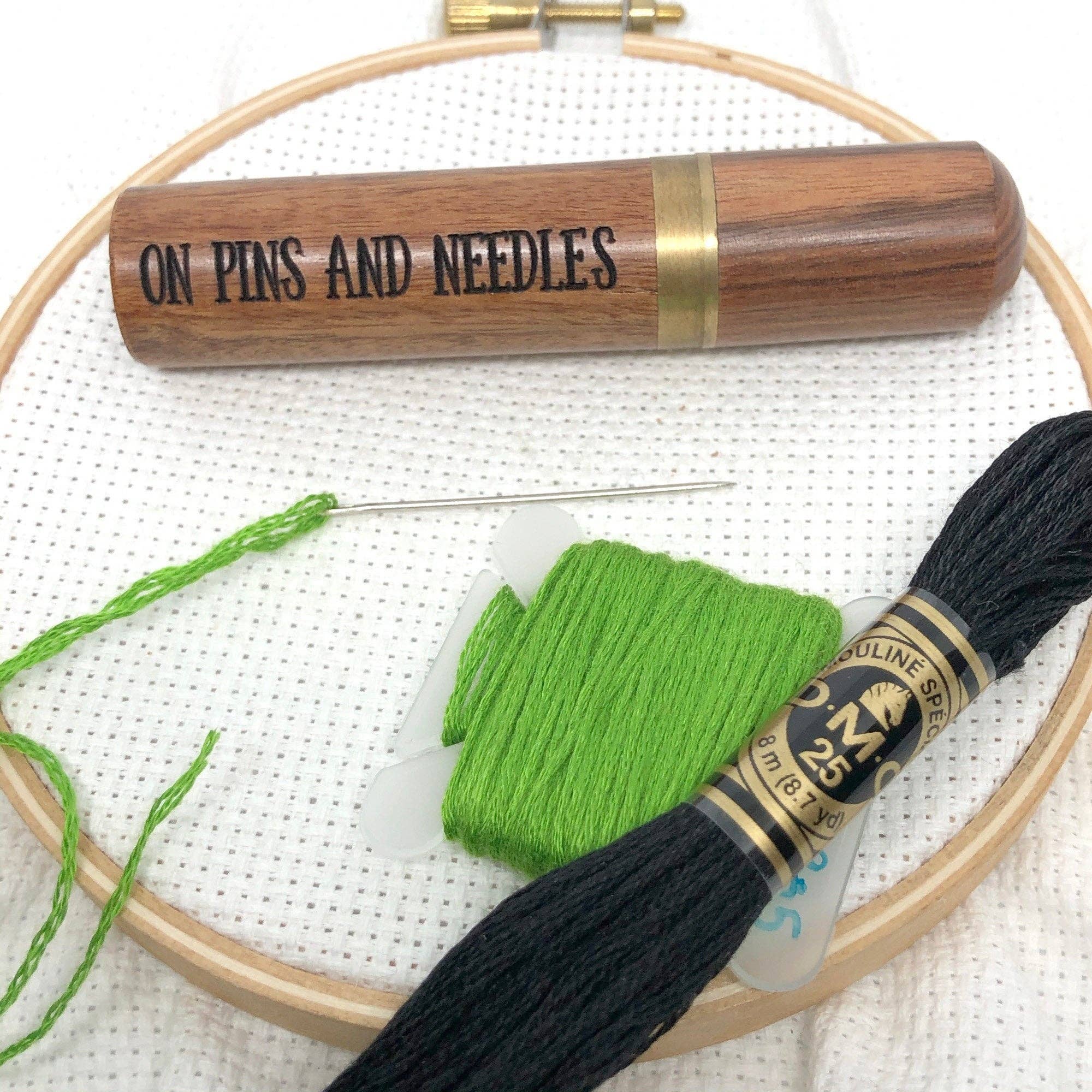 Snarky Crafter Designs - Little Pricks Engraved Needle Case: Snarky Embroidery Cross Stitch Quilting Custom Solid Wood Brass Screw Top Needle Storage Tube Container: On Pins & Needles - Image 7