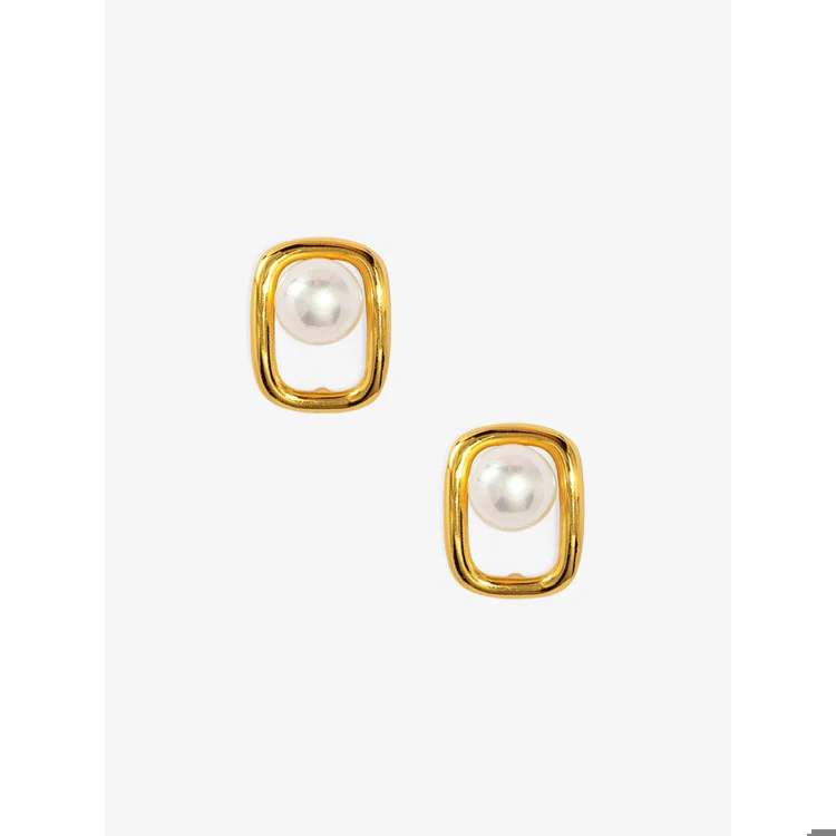 Square Pearl Stud Earring - Image 2