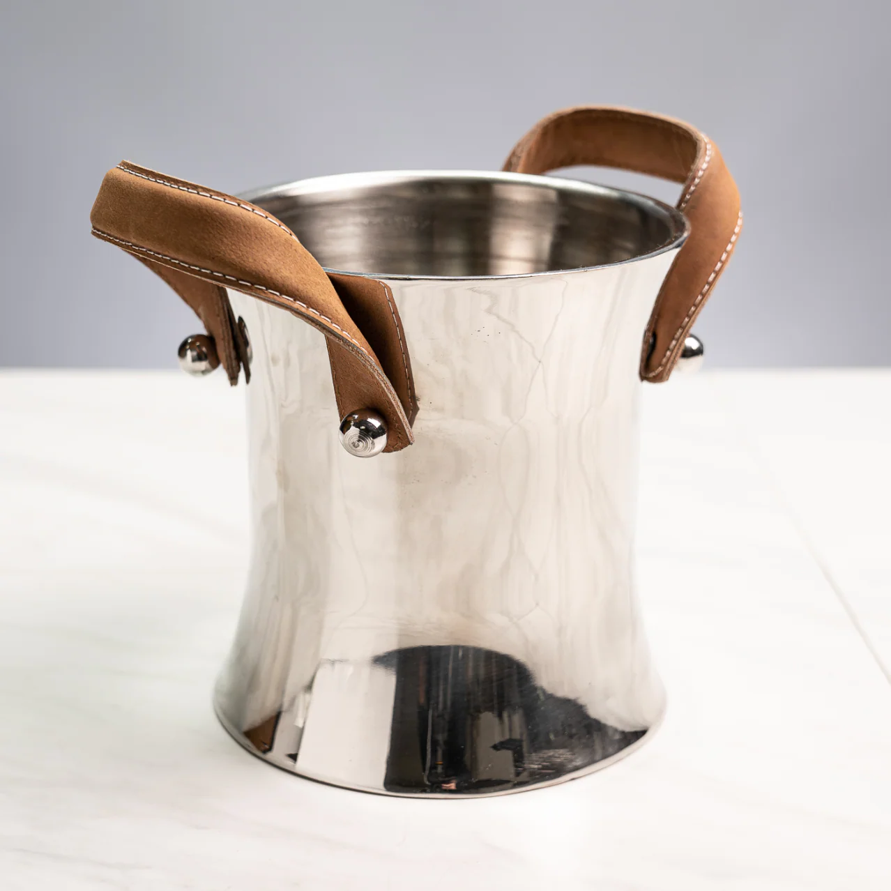 Stainless Steel Ice Bucket with Leather Straps