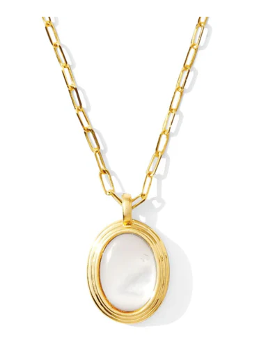 Statement Oval Pendant with Mother of Pearl and thin layer of resin protectant on thin