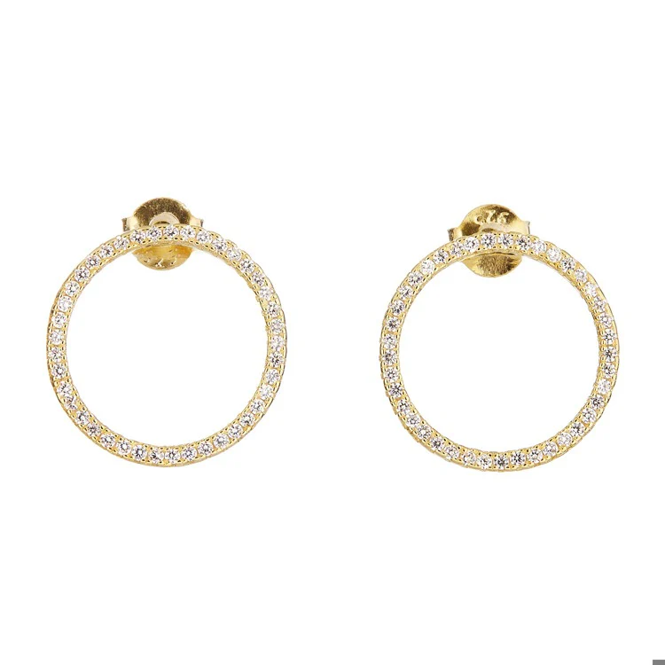 Sterling Silver Ring shaped stud earrings with pave cz
