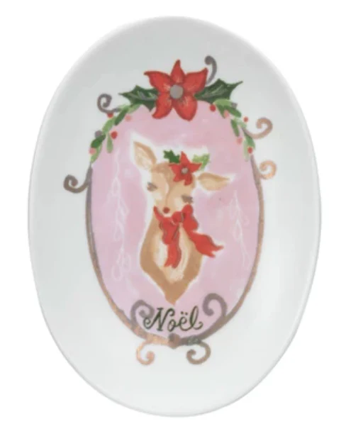 Stoneware Dish w/ Deer & Holiday Word, 4 Styles © - Image 2