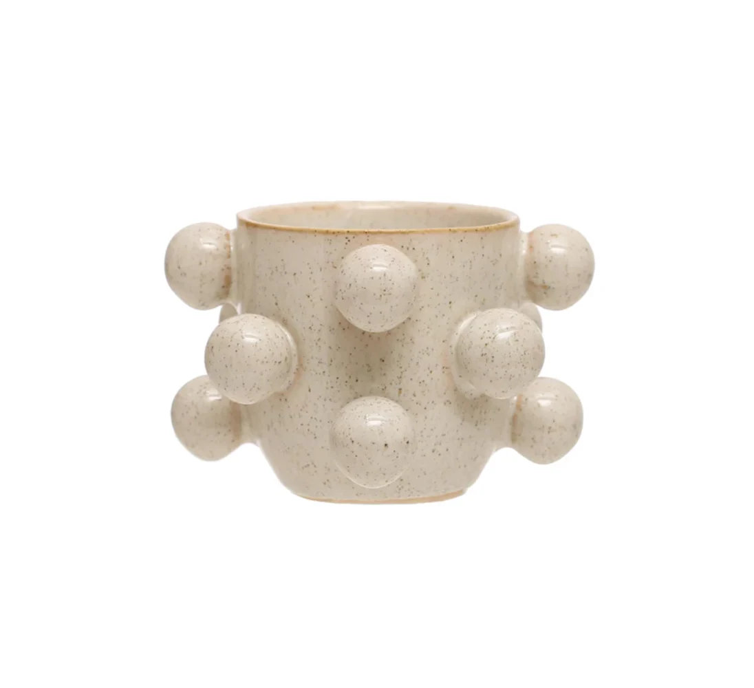 Stoneware Planter with Orb Nobs