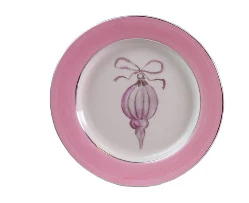 Stoneware Plate with Ornament Image & Electroplated Edges, 4 Styles - Image 2