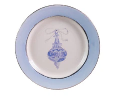 Stoneware Plate with Ornament Image & Electroplated Edges, 4 Styles - Image 4