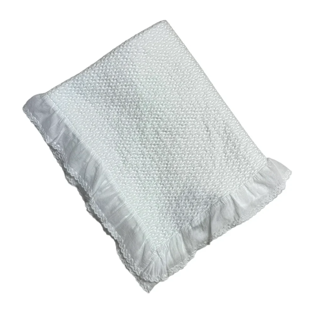 Stonewashed Puckered Blanket with Dotted Swiss Ruffle 28x38