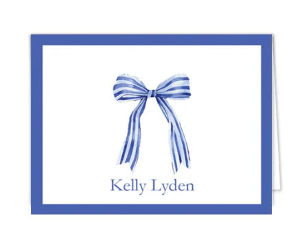 Striped Blue Bow Folded Notecards