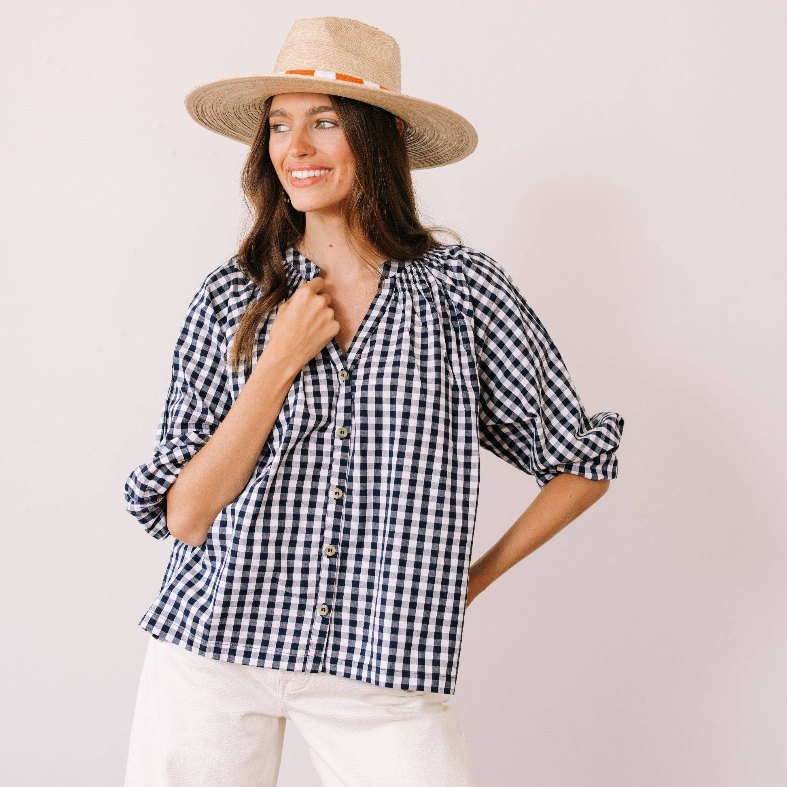 Sunshine Tienda - Navy Gingham Lucia Top: XL