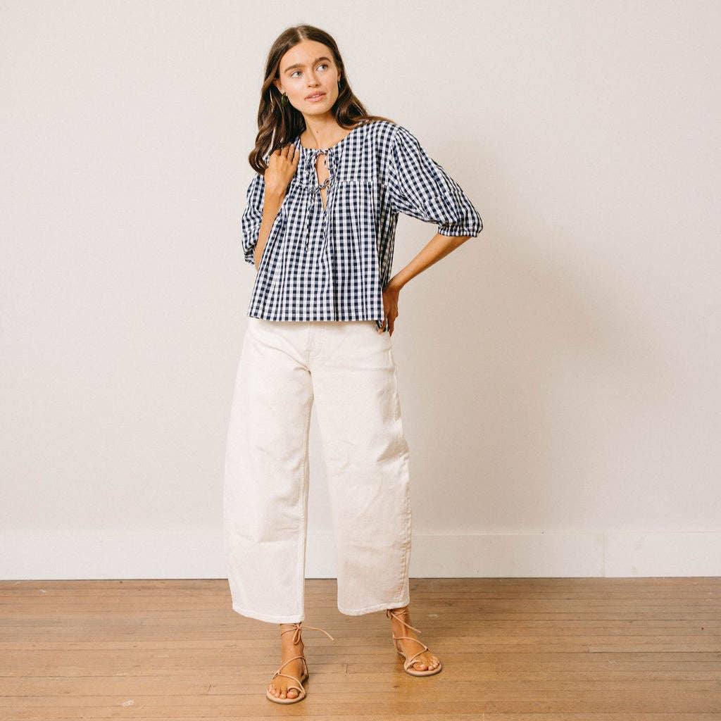 Sunshine Tienda - Navy Gingham Mira Top: S - Image 2
