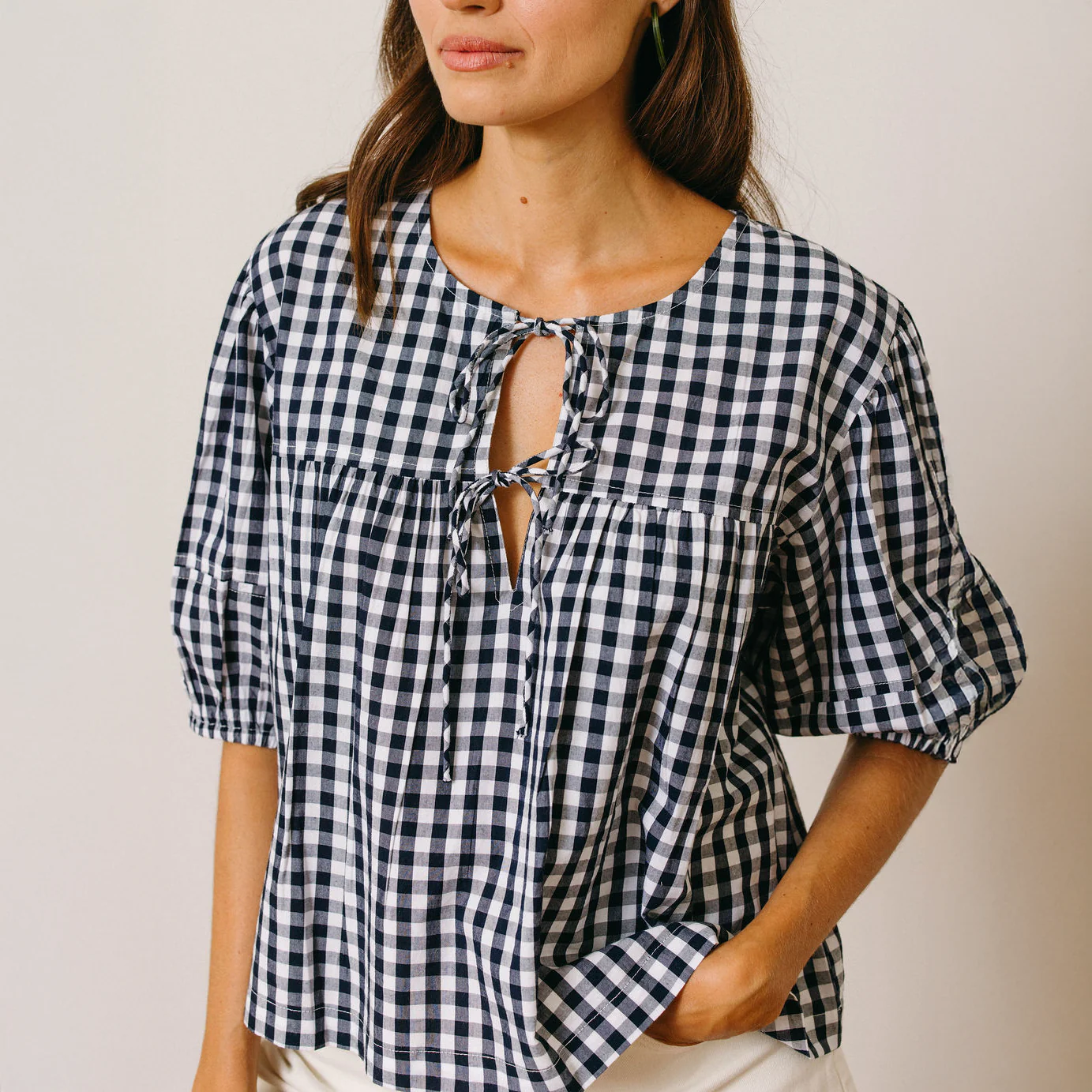 Sunshine Tienda - Navy Gingham Mira Top: S - Image 4