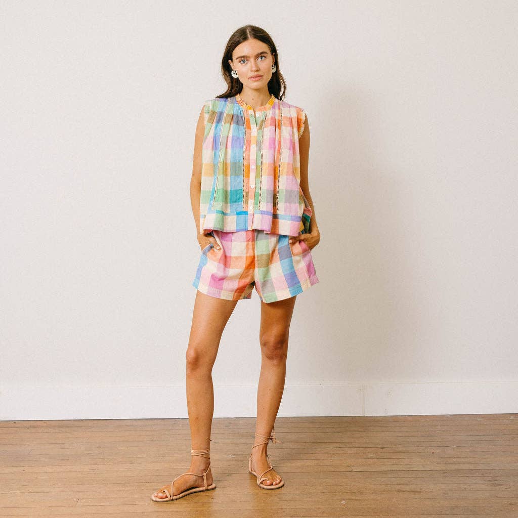 Sunshine Tienda - Rainbow Plaid Augustine Top: L