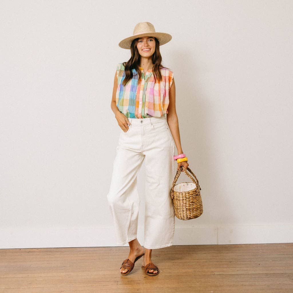 Sunshine Tienda - Rainbow Plaid Augustine Top: L - Image 5