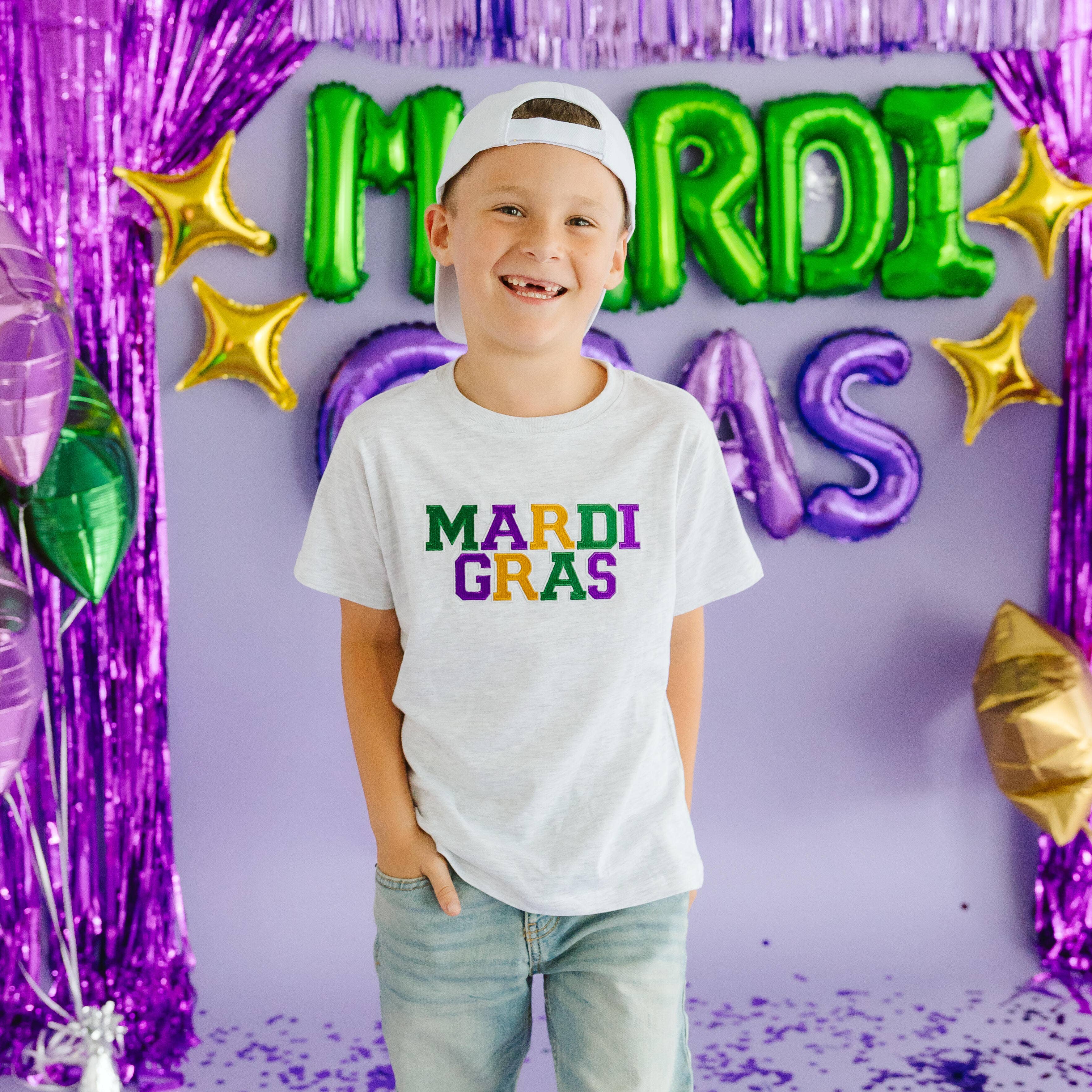 Sweet Wink - Mardi Gras Patch Short Sleeve T-Shirt - Ash - Boys Clothing: 2T - Image 2