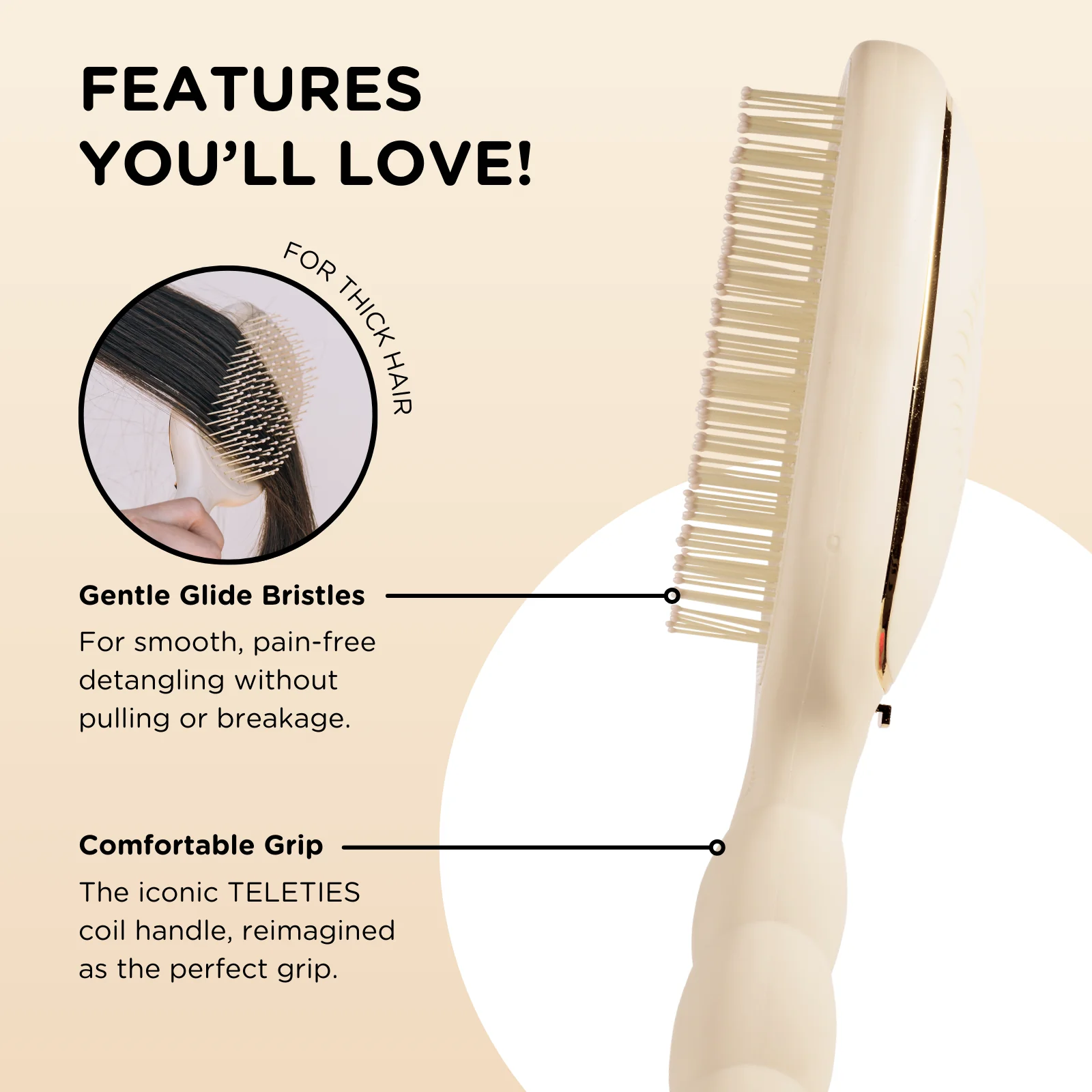 TELETIES - Detangler Hair Brush for Thick Hair - Tan - Image 3