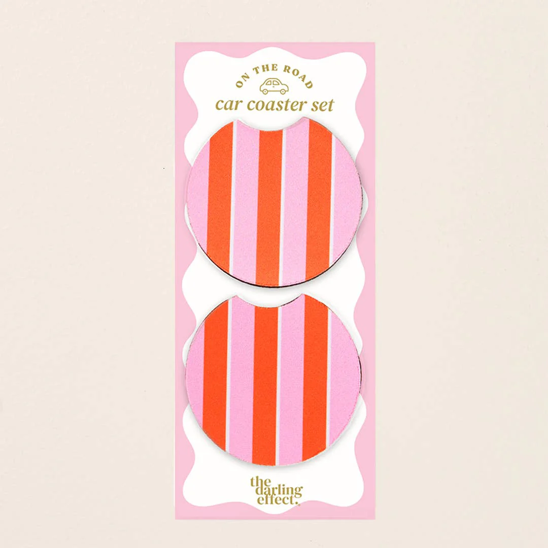The Darling Effect - On the Road Car Coaster Set–Sicily Stripes Pink