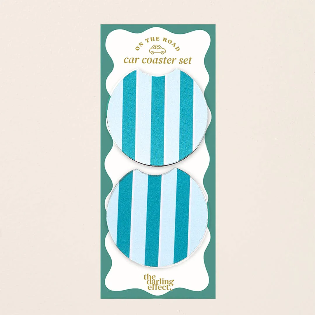 The Darling Effect - On the Road Car Coaster Set–Sicily Stripes Teal
