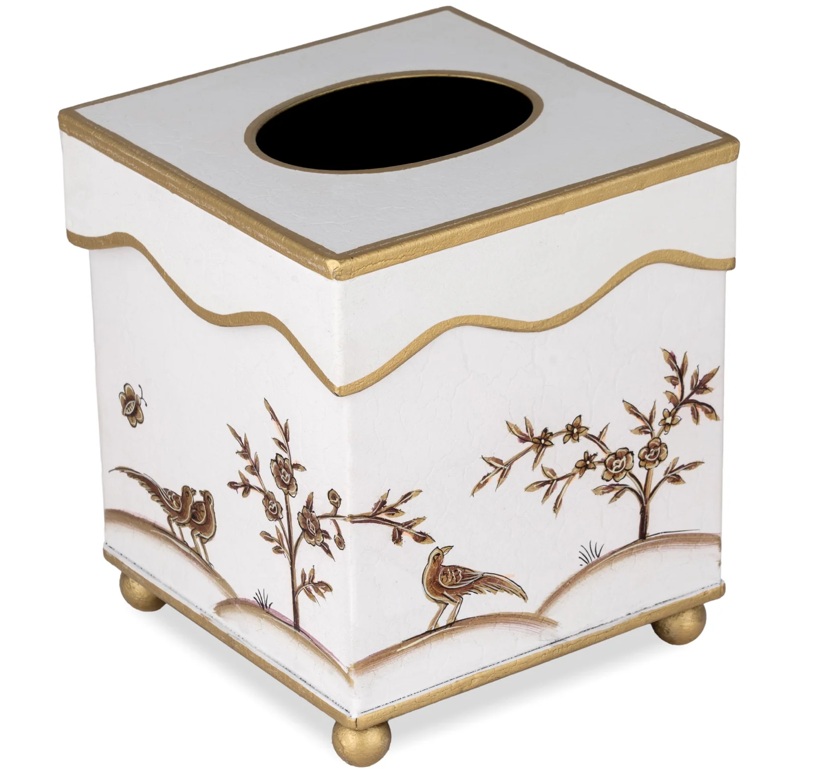 The Enchanted Home - CHINOISERIE TISSUE HOLDER WITH SCALLOPED TOP : Blue - Image 3