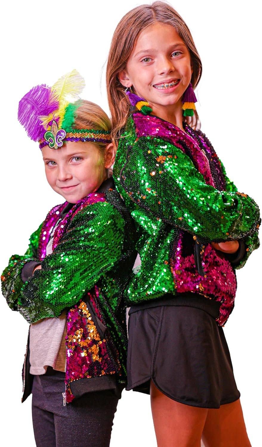 The Mardi Gras Krewe - Mardi Gras Sequin Headband with Feathers, Mardi Gras Accessories, Green Purple and Yellow Feather Headband with Fleur-de-lis - Image 7