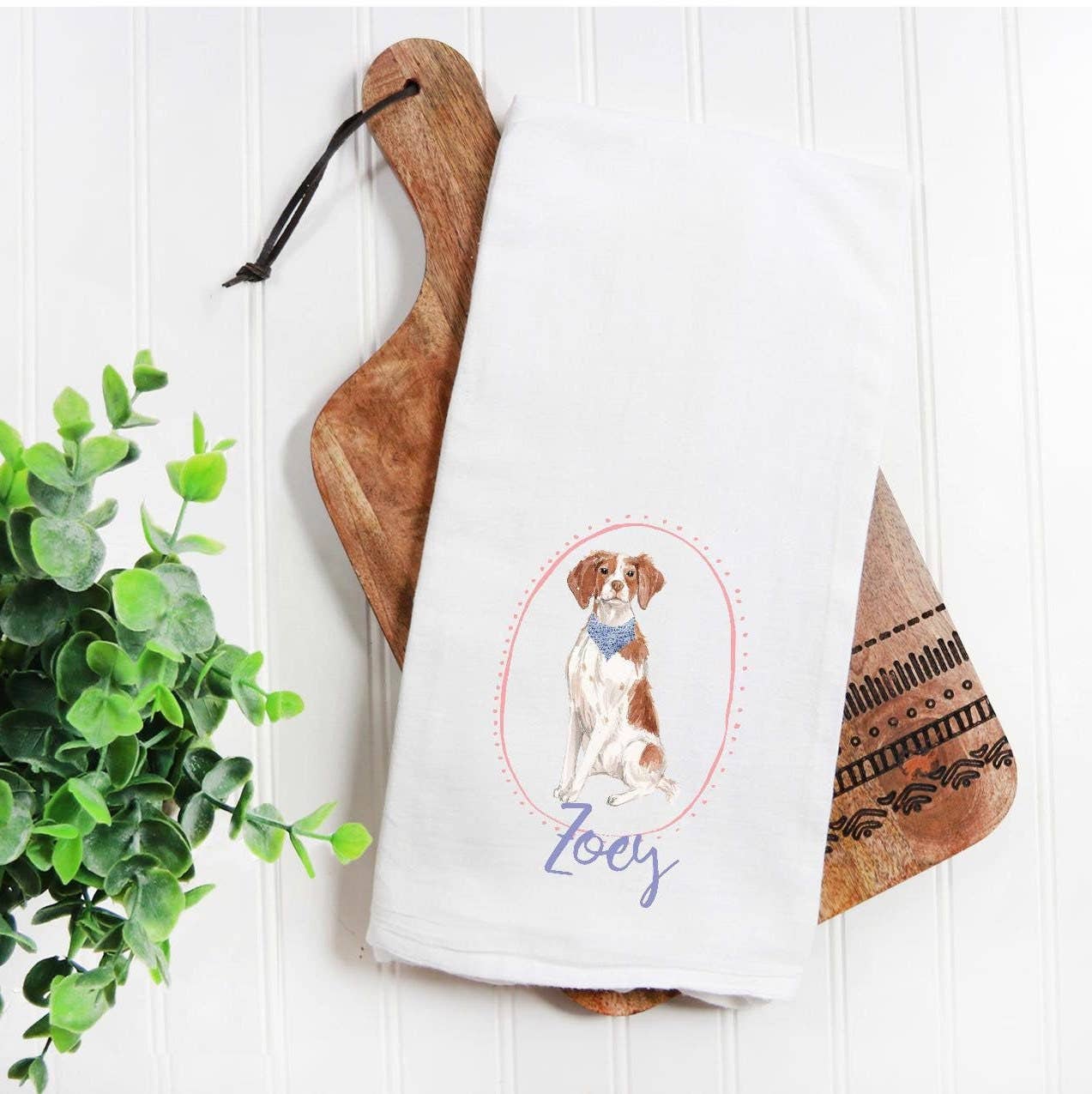 The Preppy Pineapple Home - Brittany Spaniel Flour Sack Tea Towel, Personalized Pet Gift: Captain Hat / Palm Chair - Image 8