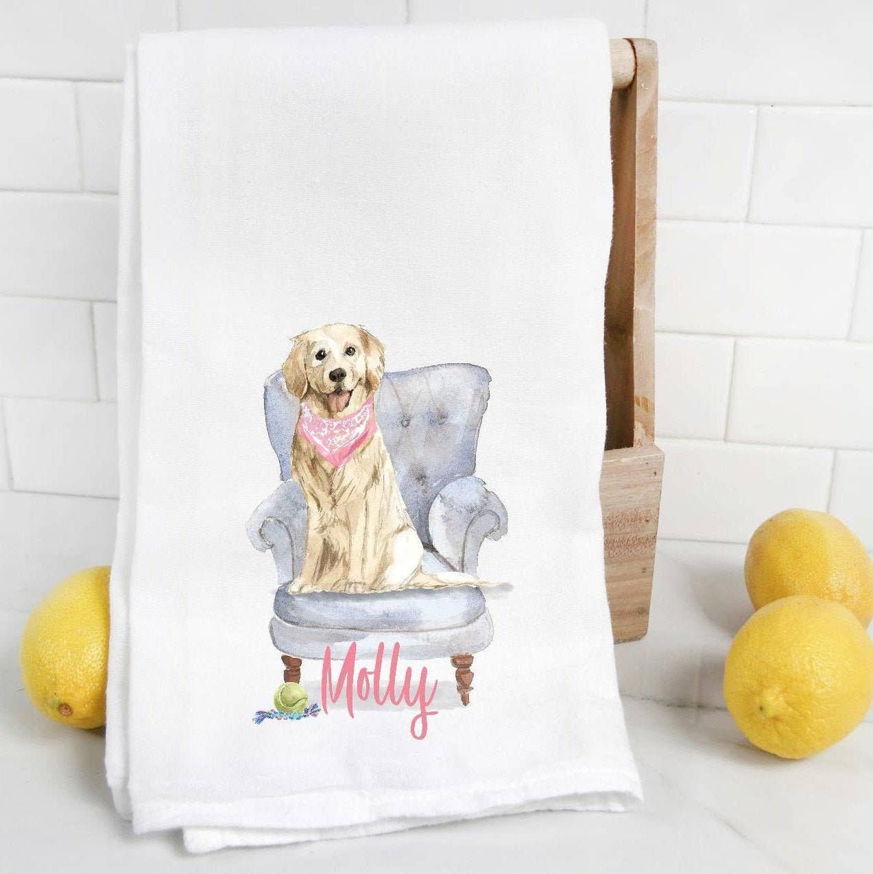 The Preppy Pineapple Home - Custom Golden Retriever Flour Sack Towel, Tea Towel, Dog Mo: No Accessory / Wingback Chair