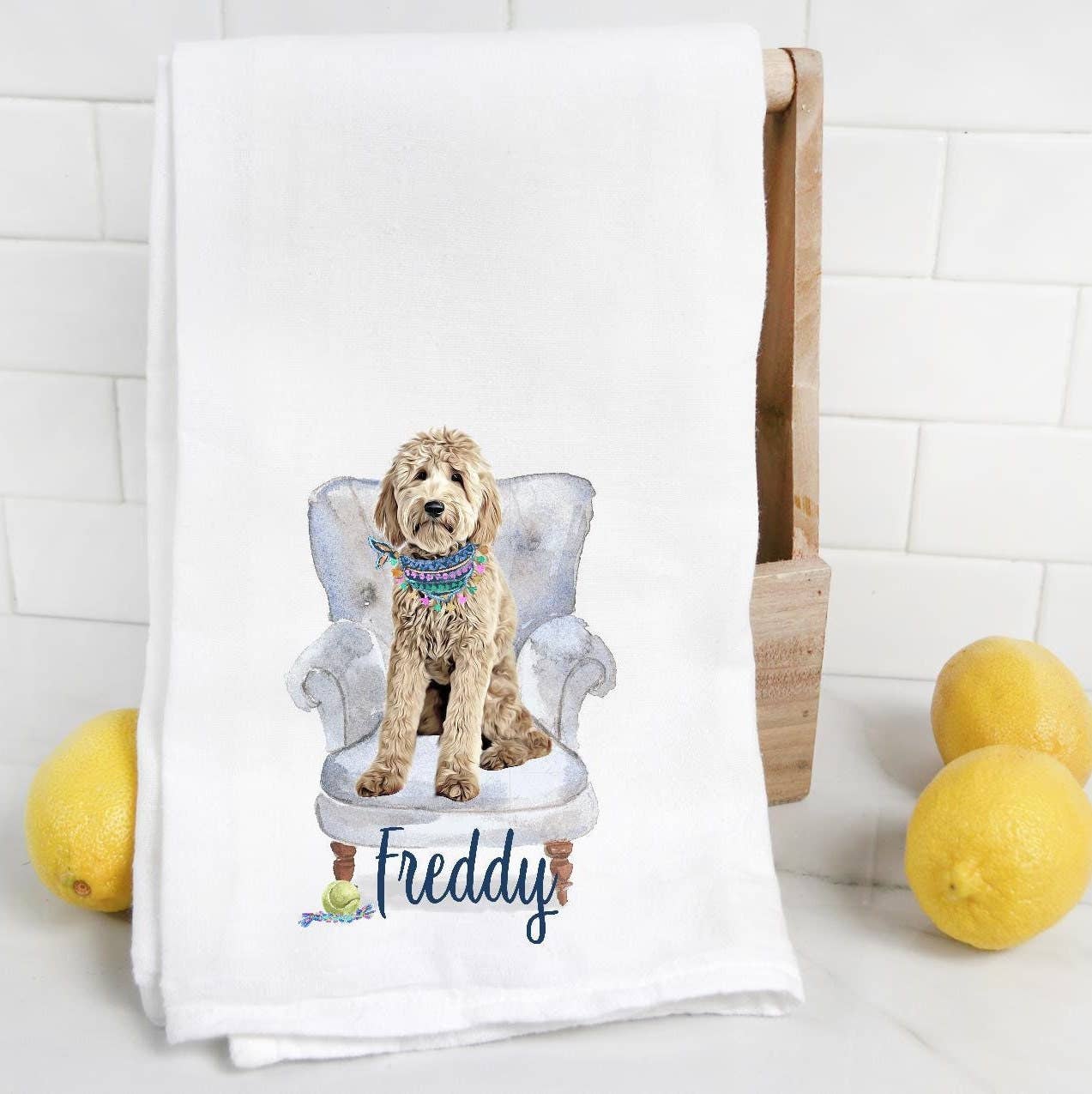 The Preppy Pineapple Home - Custom Goldendoodle Tea Towel: Wingback Chair - Image 2