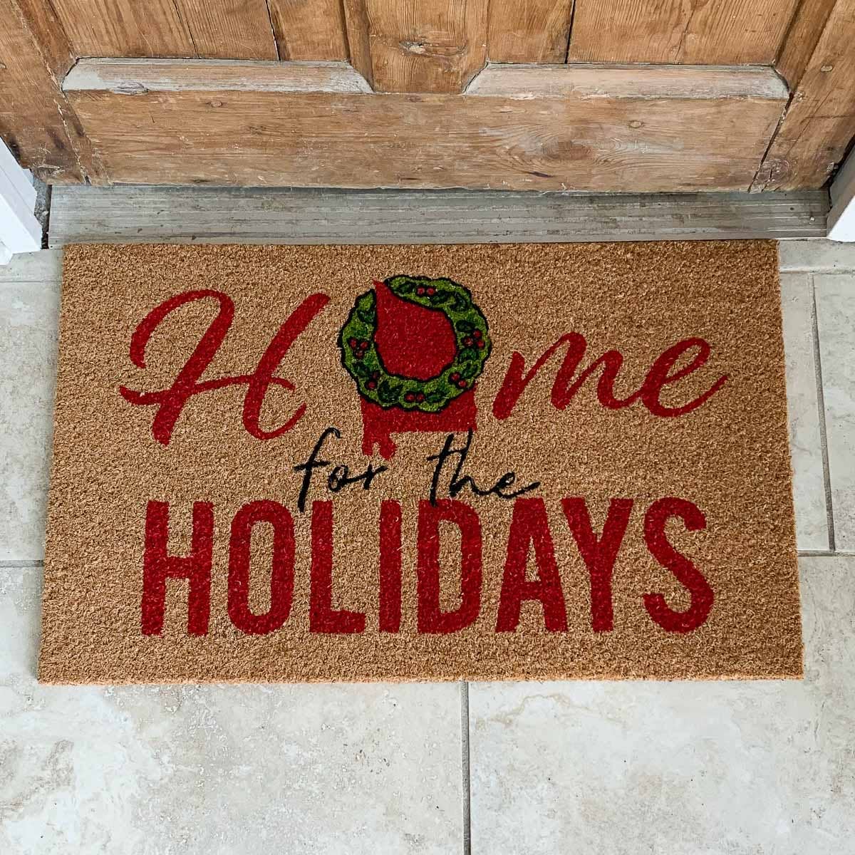 The Royal Standard - Alabama Holidays Coir Doormat   Natural/White/Red   30x18