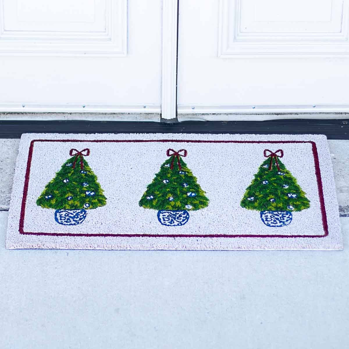 The Royal Standard - Christmas Tree Topiary Coir Doormat White/Green/Red 30x18
