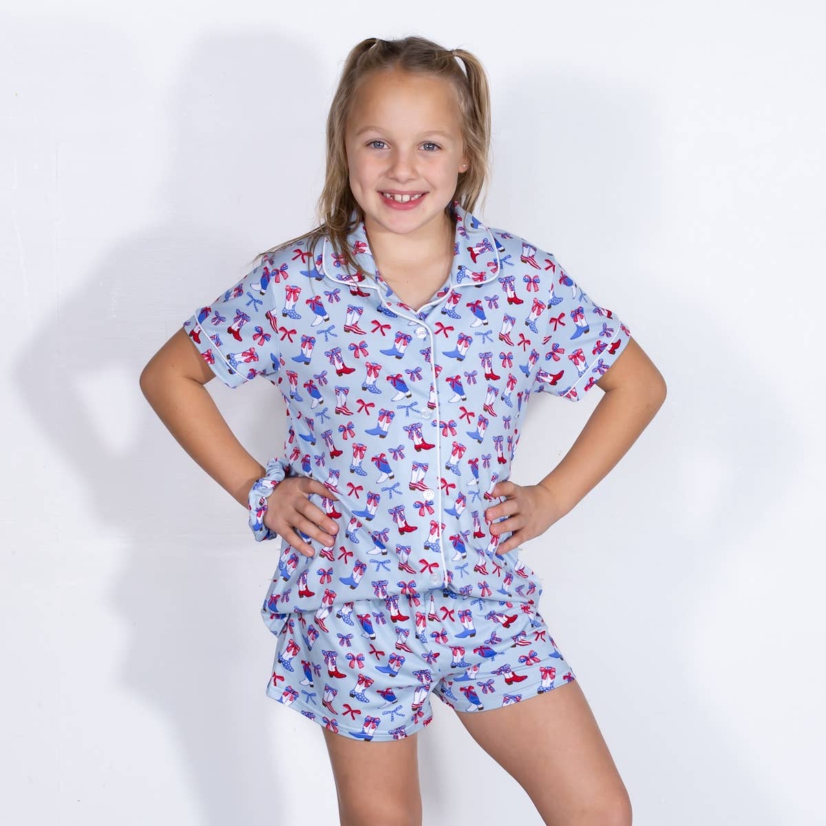 The Royal Standard - Girl's Boot n' Bows Sleep Shorts Set Illusion/Red/White Set of 3 -Asst.: XLarge (14-16)o