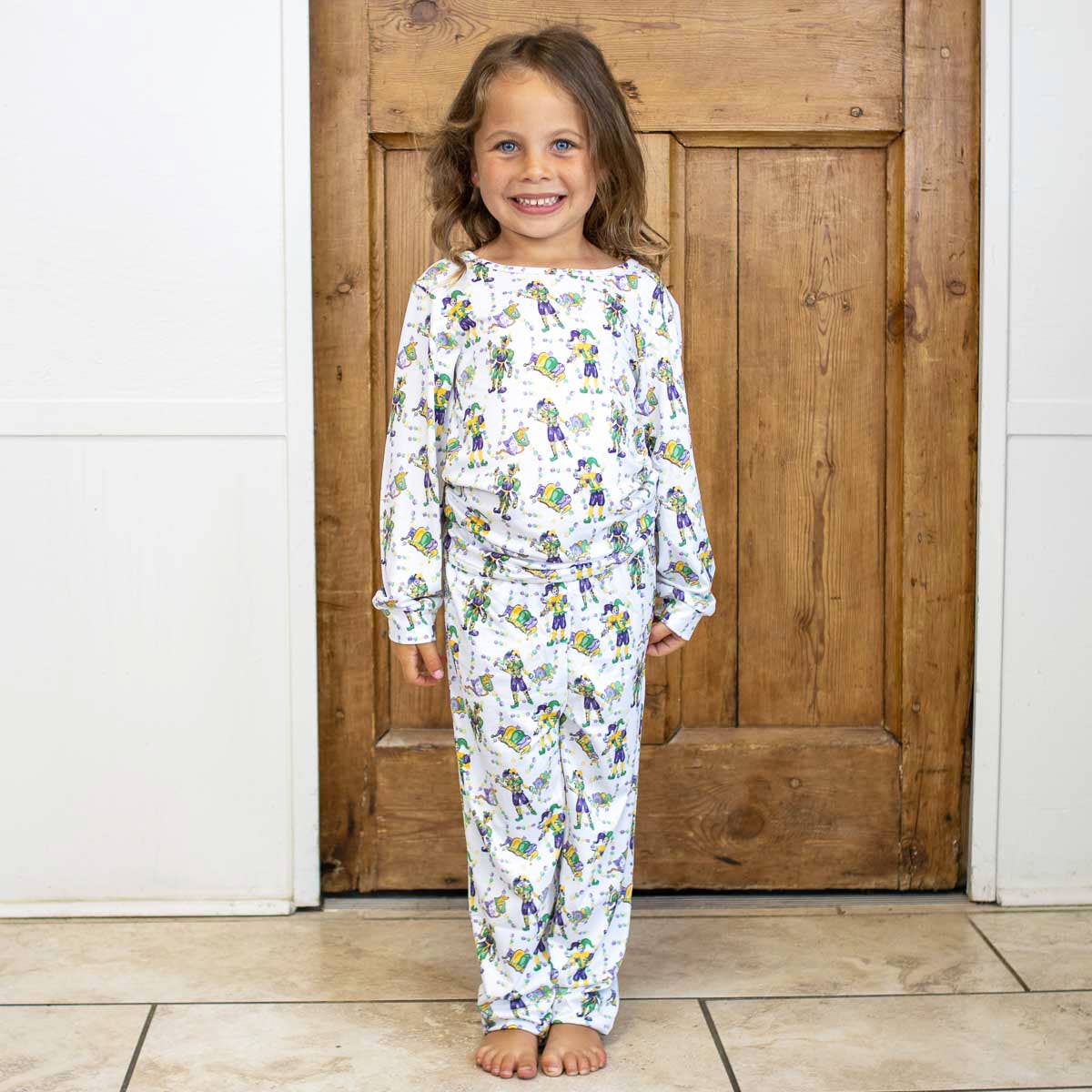 The Royal Standard - 3T Kid's Mardi Jester Long Sleeve Pajamas White/Multi