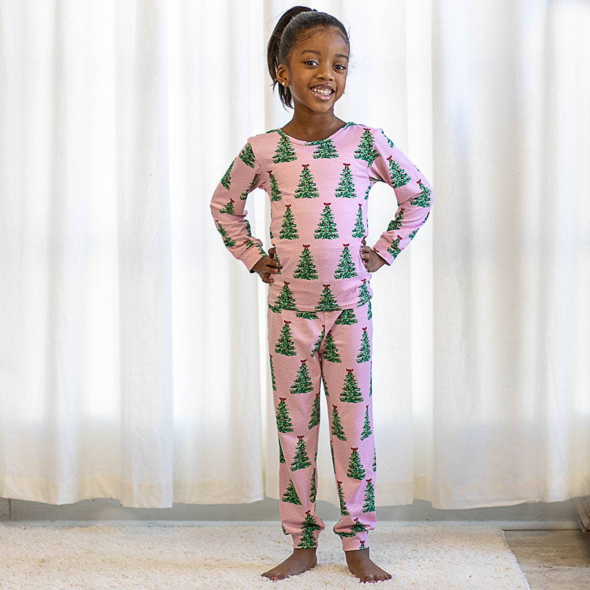 The Royal Standard - Kid's Noelle Tree Long Sleeve Pajamas Light Pink/Multi -Asst.: 6