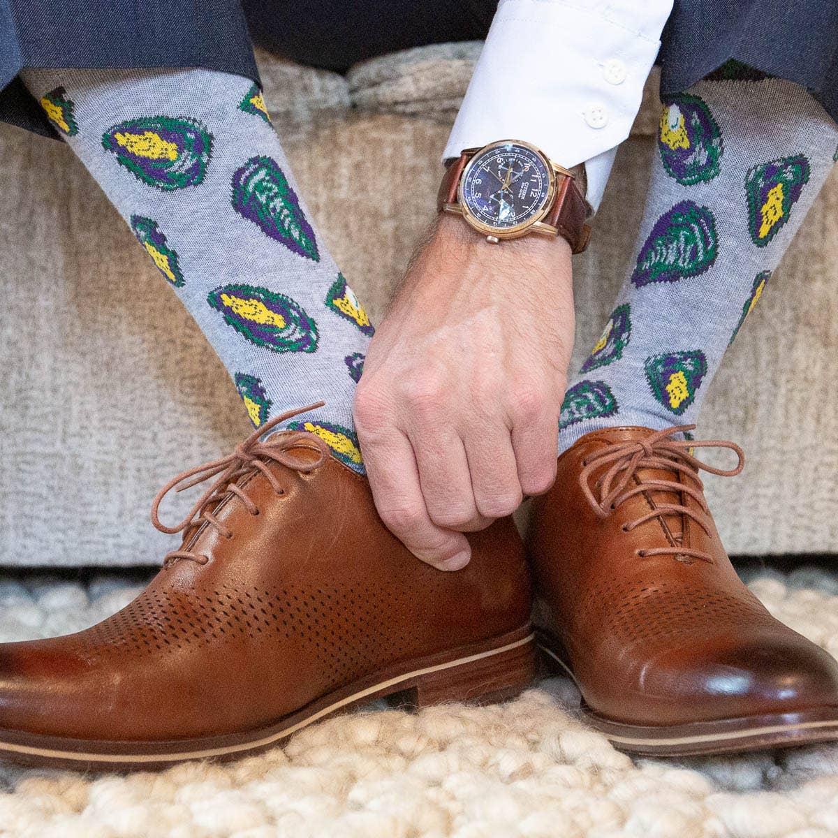 The Royal Standard - Men's Mardi Gras Oyster Socks   Gray/Multi   One Size