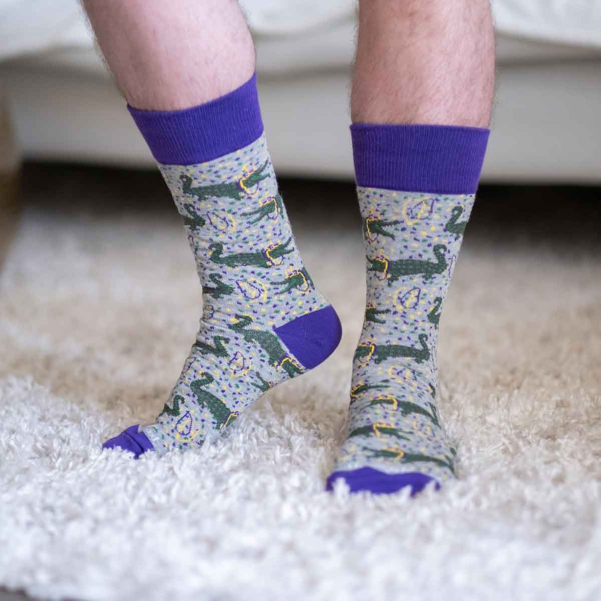 The Royal Standard - Men's Pardi Gator Socks Gray/Purple/Green One Siz
