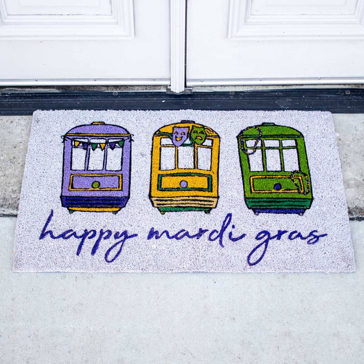 The Royal Standard - Streetcar Mardi Gras Coir Doormat White/Multi 30x18