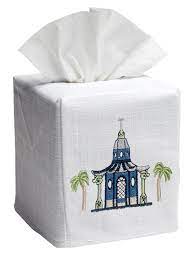 Tissue Box Cover- Pagoda and Palm Trees