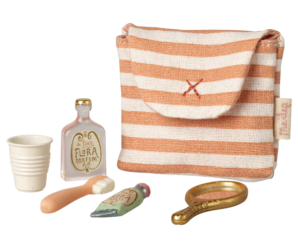 Toothbrush set in bag, Mouse - Coral stripe
