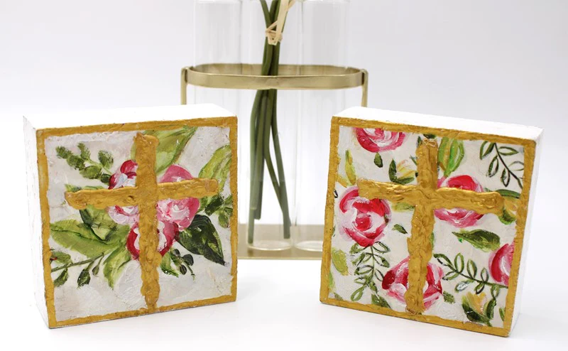 TradeCie Floral Cross Wood Block Sign