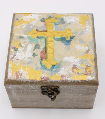 TradeCie Handpainted Cross Wood Box Sign Blue Candice Boatright