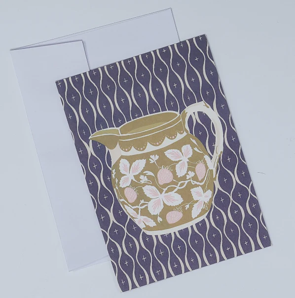 TradeCie Set/6 Notecards in Clear Box Strawberry Lustre Pitcher Debi Vincent