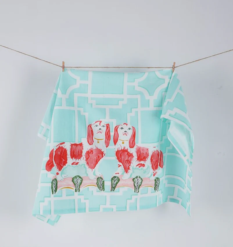 Debi Vincent Teal Staffy Tea Towel