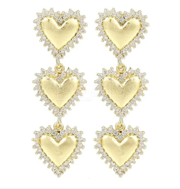 Triple Heart Dangle Earrings